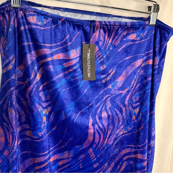 PrettyLittleThing PLUS NWT Tube Dress Stretchy Bodycon Purple & Pink Velour - Picture 4 of 13